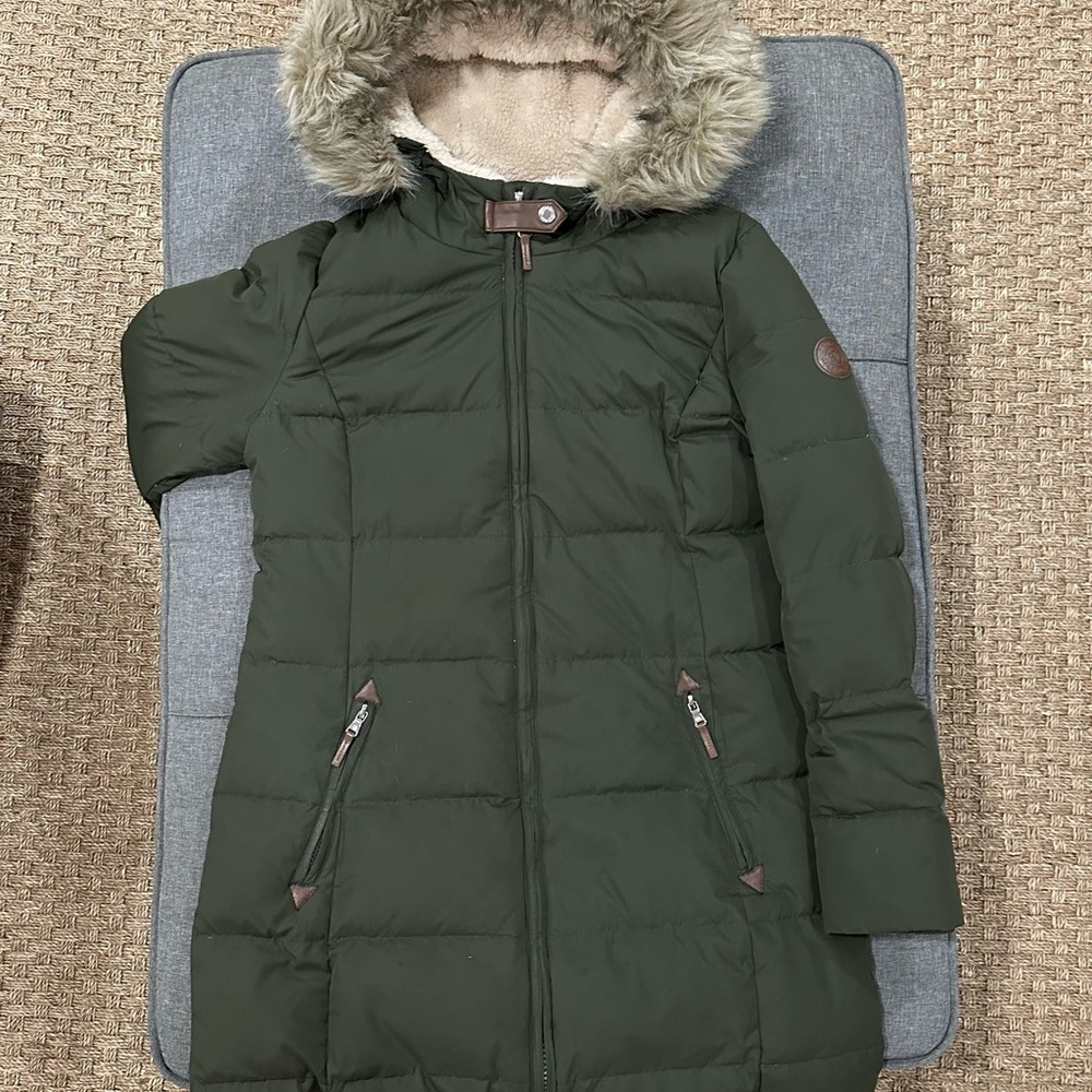 Ralph Lauren Khaki Puffer Jacket with Faux Fur Hood